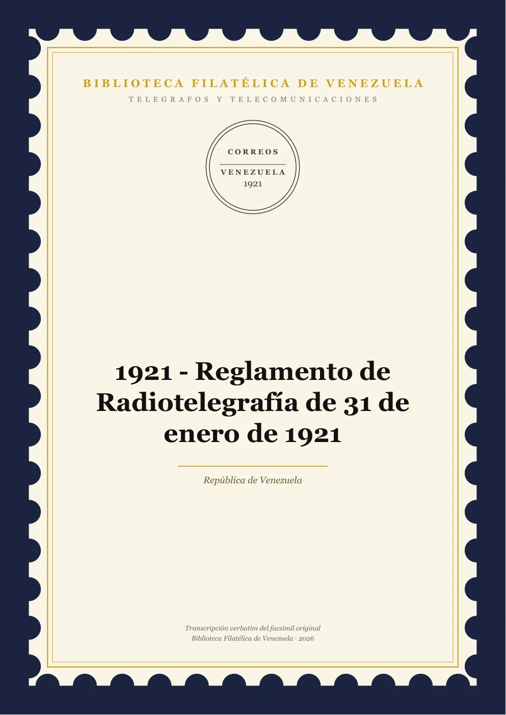 Portada de Telégrafos y Telecomunicaciones — 1921 - Reglamento de Radiotelegrafía de 31 de enero de 1921