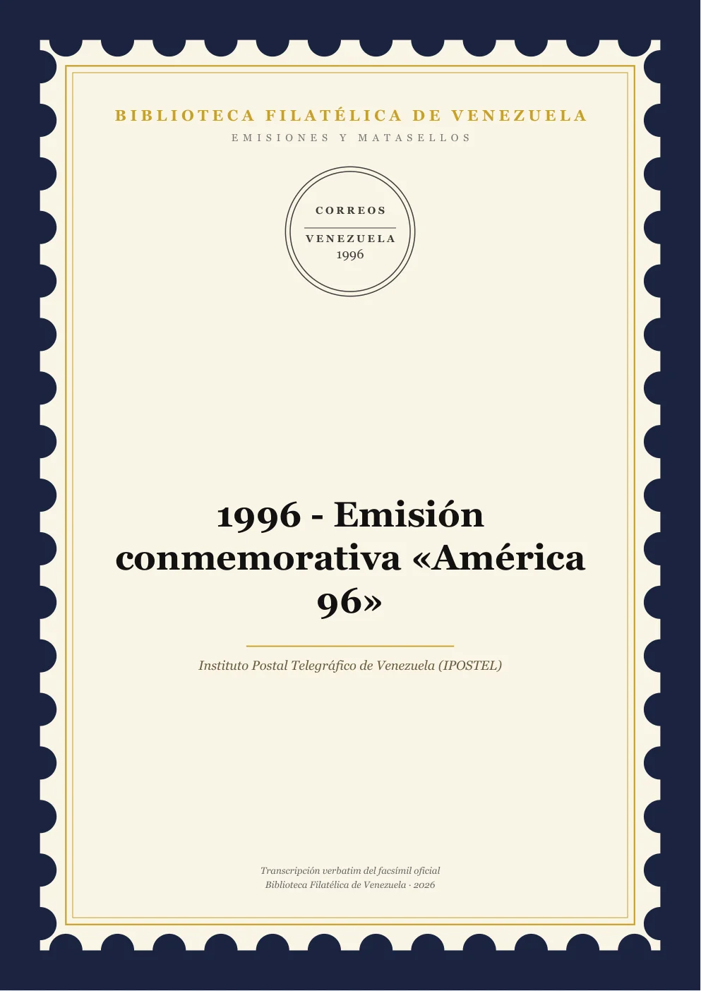 Portada de Emisiones y Matasellos — 1996 - Emisión conmemorativa «América 96»