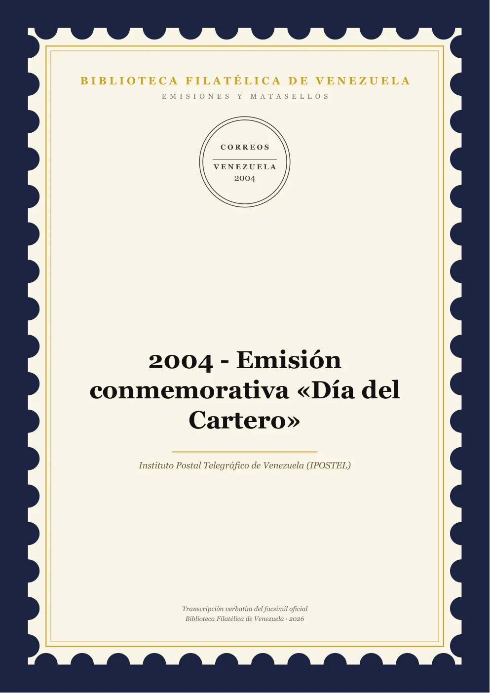 Portada de Emisiones y Matasellos — 2004 - Emisión conmemorativa «Día del Cartero»