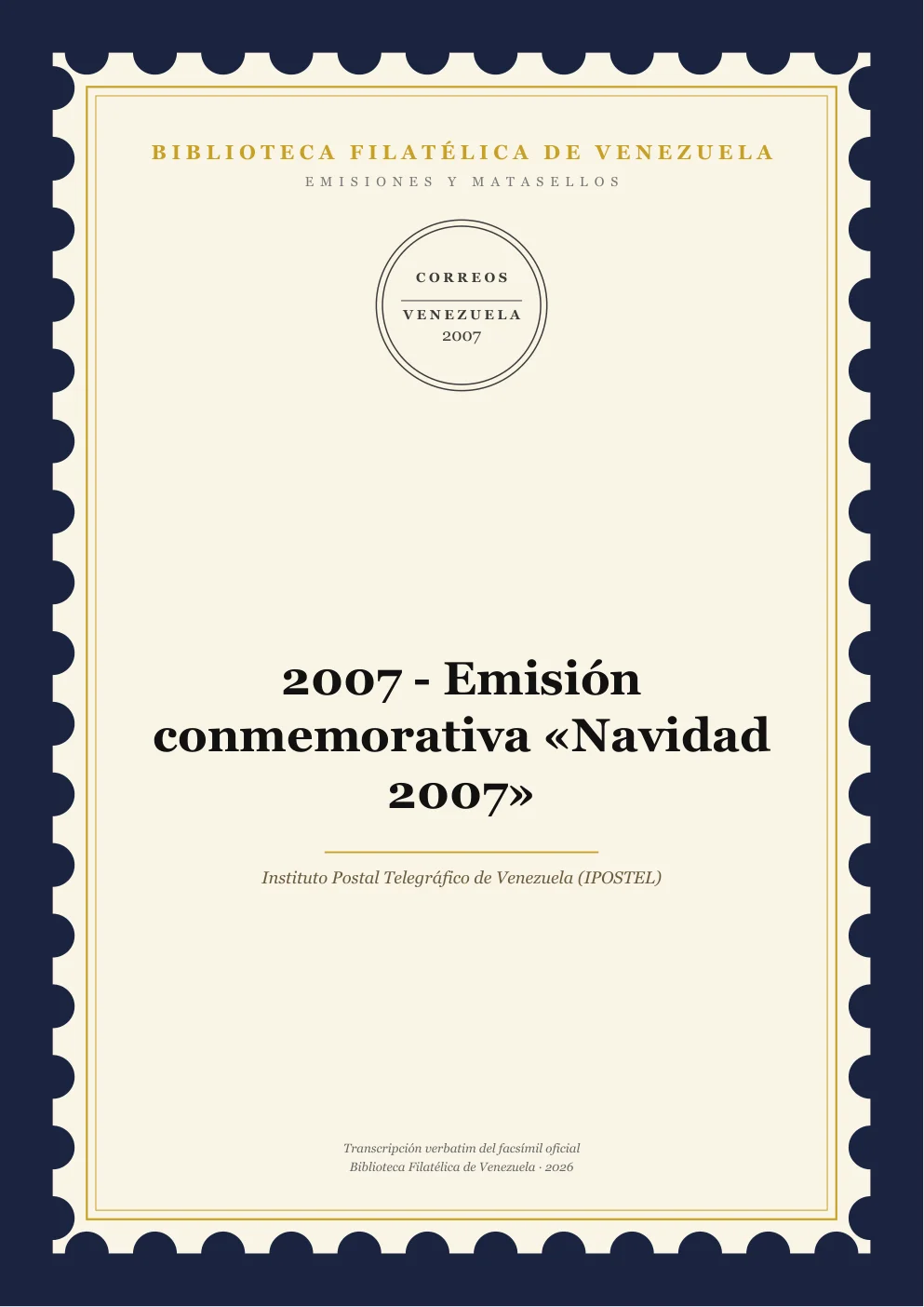 Portada de Emisiones y Matasellos — 2007 - Emisión conmemorativa «Navidad 2007»
