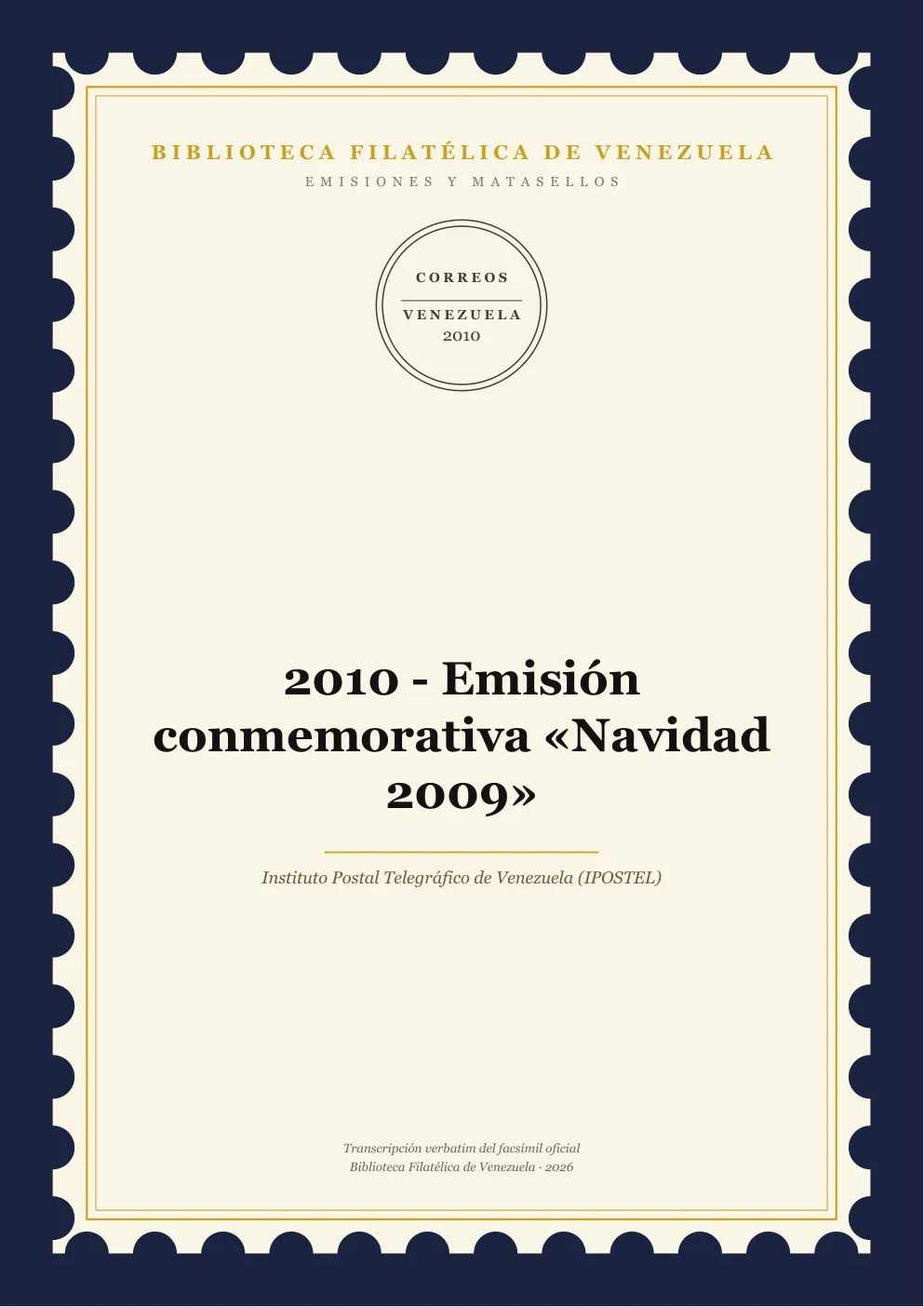 Portada de Emisiones y Matasellos — 2010 - Emisión conmemorativa «Navidad 2009»