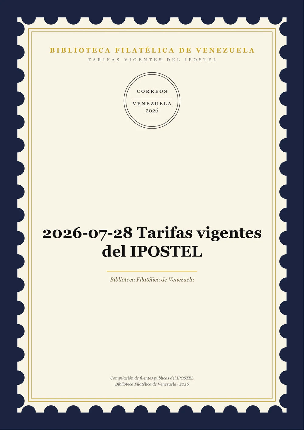 Portada de Tarifas vigentes del IPOSTEL — 2026-07-28 Tarifas vigentes del IPOSTEL